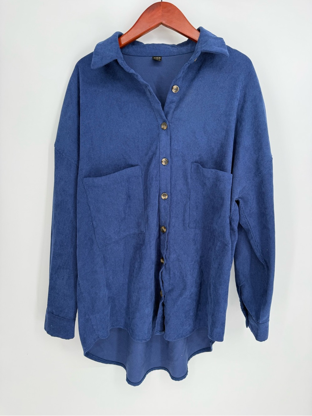 SHEIN Blue Corduroy Oversized Button Down Shacket Size M